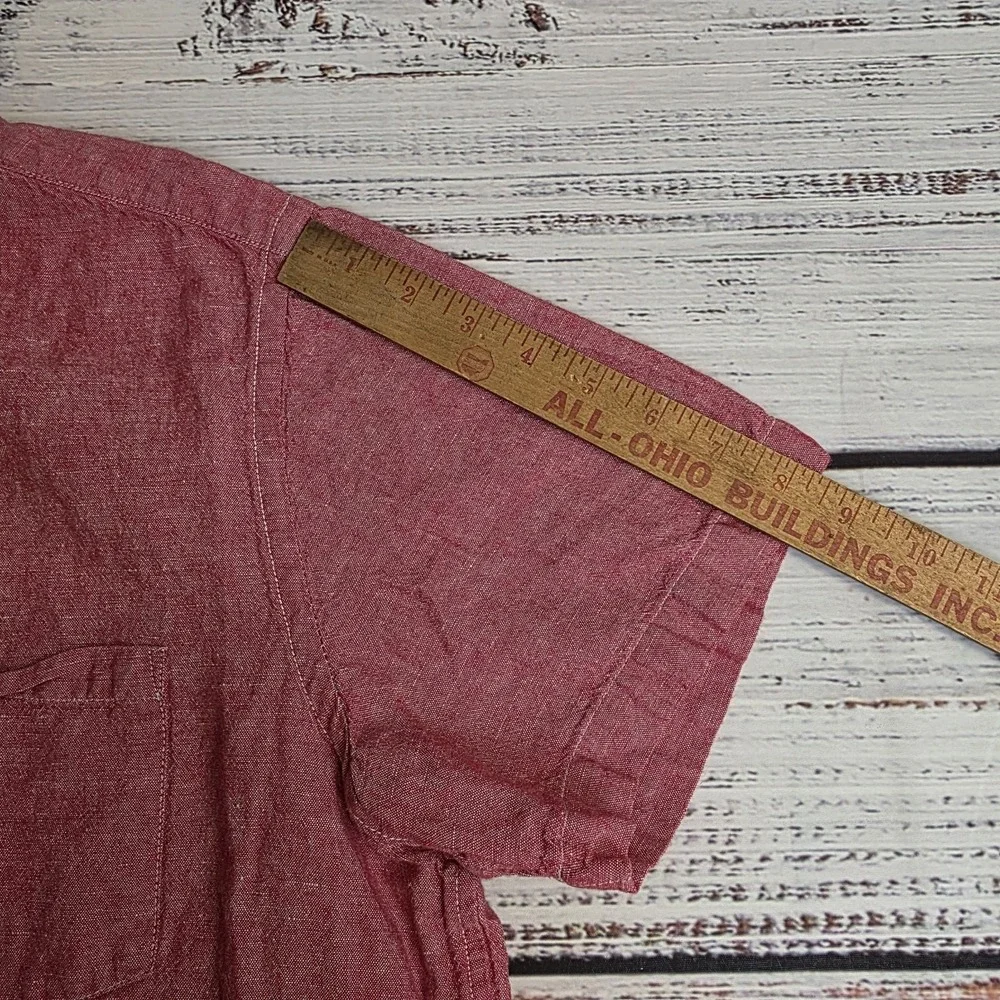 Banana Republic Shirt Mens Large Red Linen Blend Slim Fit Short Sleeve Button Up